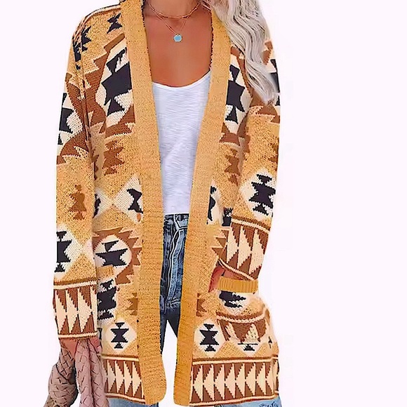 Amazon Sweaters - Aztec boho cardigan oversized sweater open in the front, geometric, size: small